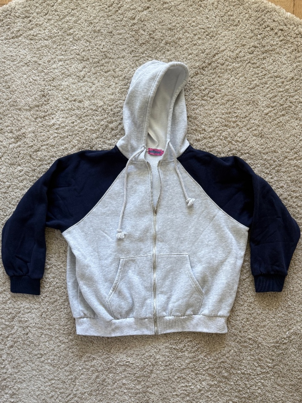 Edikted Color Block Zip Up Hoodie Gray Navy Oversized Fleece Sweatshirt | Large